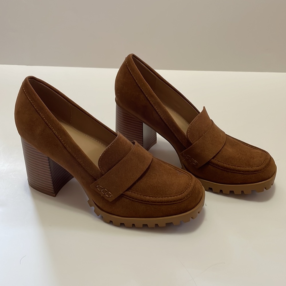 JustFab Nora Brown Loafer Size 9 w/ 2 1/2” Heel NWOT